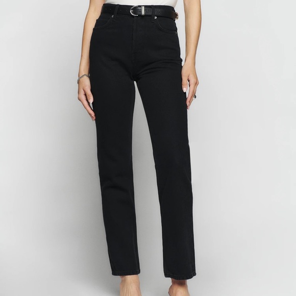 Reformation Cynthia High Rise Straight Jeans, Black, Size 27 - Picture 1 of 6
